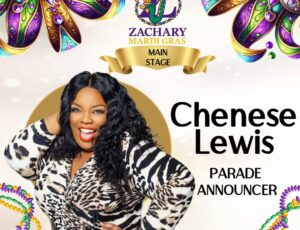 Chenese Lewis Named Official Parade Announcer for Inaugural Zachary Mardi Gras Parade